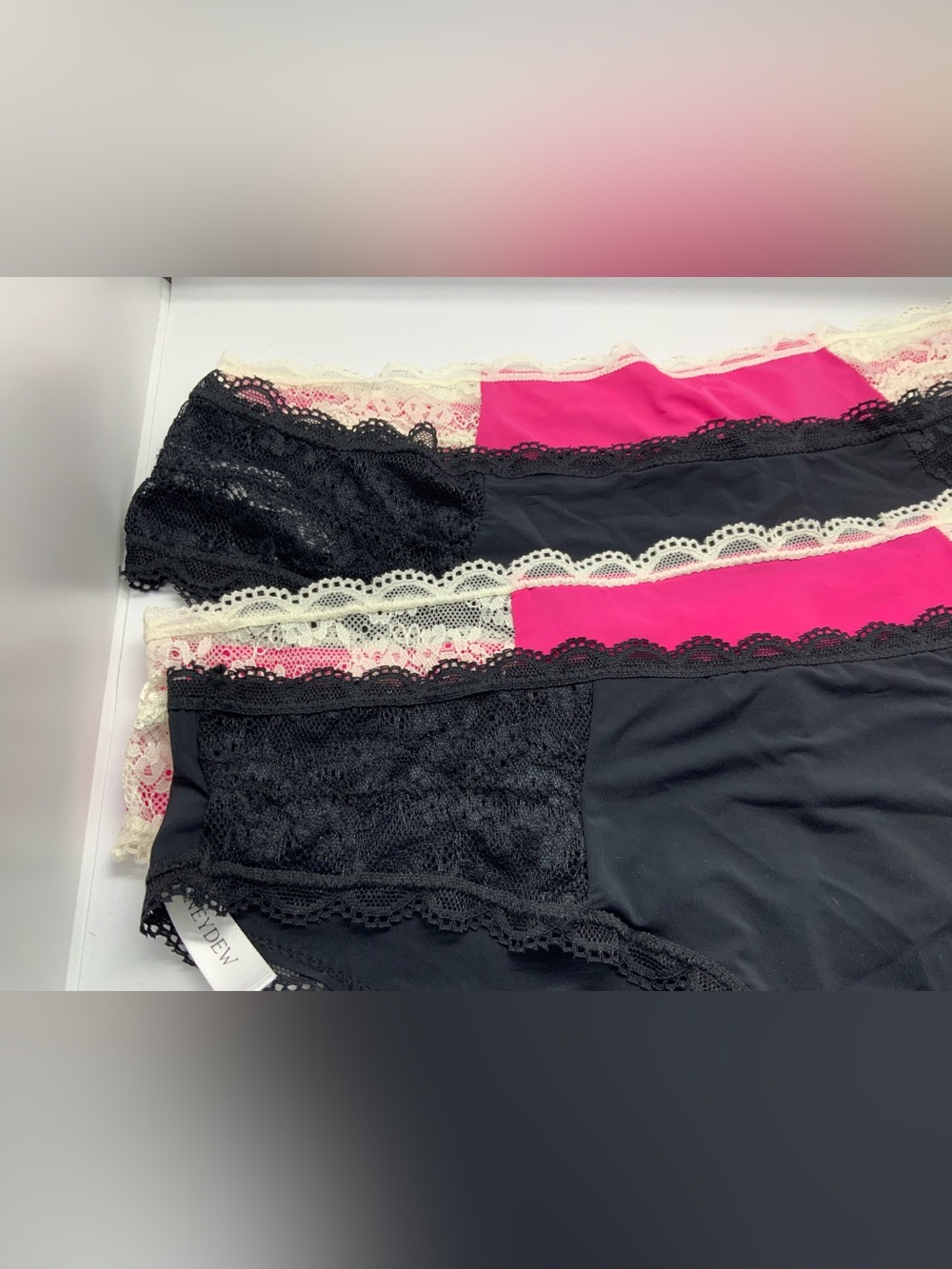 (4) Honeydew Intimates Lace-Trim Bikini Panty Set - Black, Pink, Cream